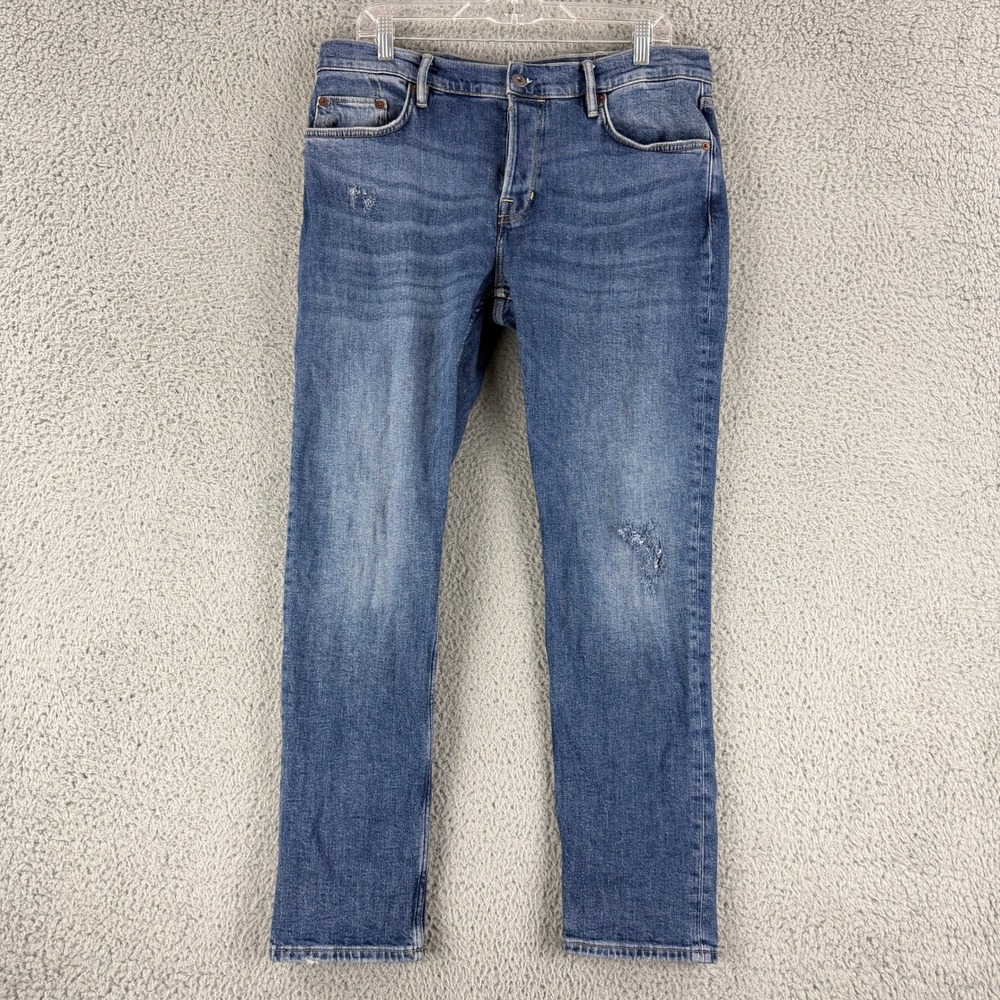 AllSaints Rex Jean Men 34 Blue Slim Fit Distressed Denim M020EA Stretch Designer